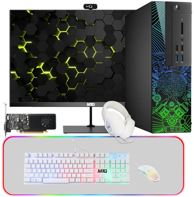 Main image of TechMagnet Lumos 8 Gaming Desktop Computer PC, i7, 16GB RAM, 2TB HDD, GTX 1650 Graphics, 27 Inch Monitor, RGB White KBM & RGB White Headphone, USB WiFi BT, Win 11