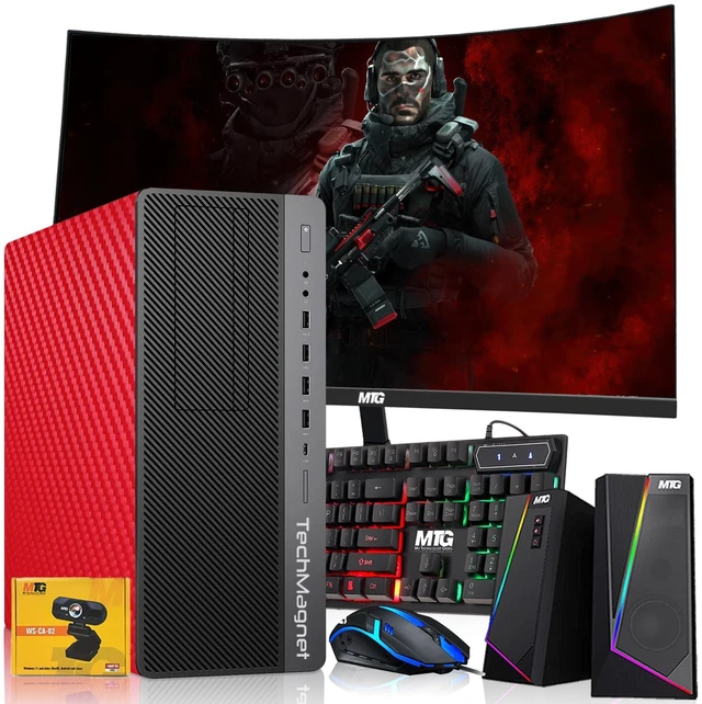 Main image of HP G3 Carbon Red Desktop Computer Gaming PC, i7, 16GB RAM, 512GB SSD, GTX 1660 SUPER Graphics, 24 Inch Curved Monitor, RGB KBM, Speaker, USB WiFi BT, Win 11