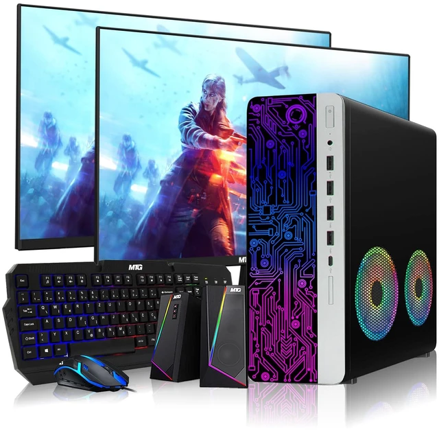 Main image of TechMagnet HP G3 Desktop Computer Gaming PC, i7, 16GB RAM, 512GB SSD, GTX 1650 Graphics, Dual 24 Inch Monitor, RGB KBM, Speaker, USB WiFi BT, Win 11