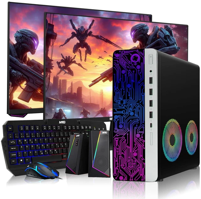 Main image of TechMagnet HP G4 Desktop Computer Gaming PC, i7, 16GB RAM, 512GB SSD, GTX 1650 Graphics, Dual 27 Inch Monitor, RGB KBM, Speaker, USB WiFi BT, Win 11