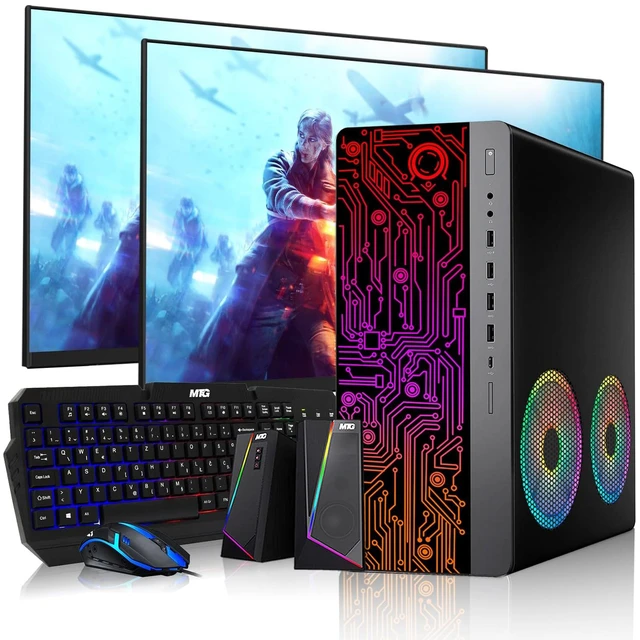 Main image of TechMagnet HP G3 Desktop Computer Gaming PC, i7, 16GB RAM, 512GB SSD, GTX 1650 Graphics, Dual 24 Inch Monitor, RGB KBM, Speaker, USB WiFi BT, Win 11