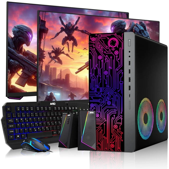 Main image of TechMagnet HP G3 Desktop Computer Gaming PC, i7, 16GB RAM, 512GB SSD, GTX 1650 Graphics, Dual 27 Inch Monitor, RGB KBM, Speaker, USB WiFi BT, Win 11