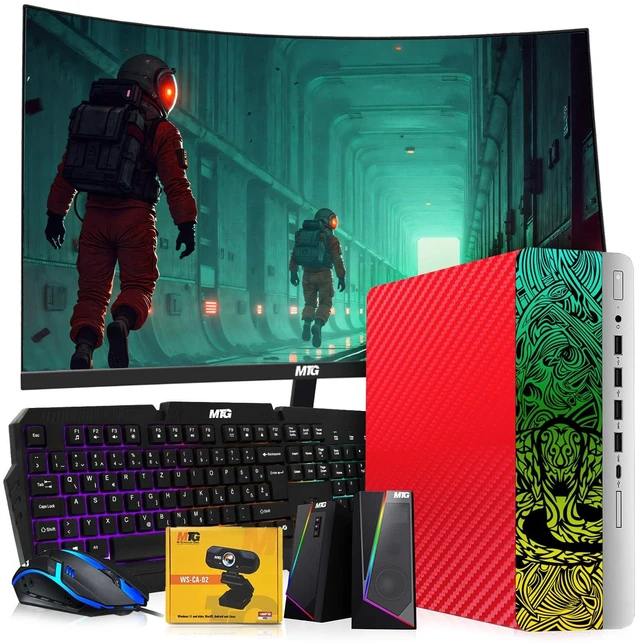 Main image of TechMagnet Cobra Carbon Red Desktop Computer Gaming PC, i7, 16GB RAM, 512GB SSD, GTX 1650 Graphics, 24 Inch Curved Monitor, RGB KBM, Speaker, Webcam, USB WiFi BT, Win 11