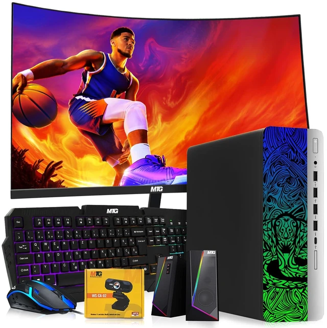 Main image of TechMagnet Cobra Desktop Computer Gaming PC, i7, 16GB RAM, 512GB SSD, GTX 1650 Graphics, 24 Inch Curved Monitor, RGB KBM, Speaker, Webcam, USB WiFi BT, Win 11