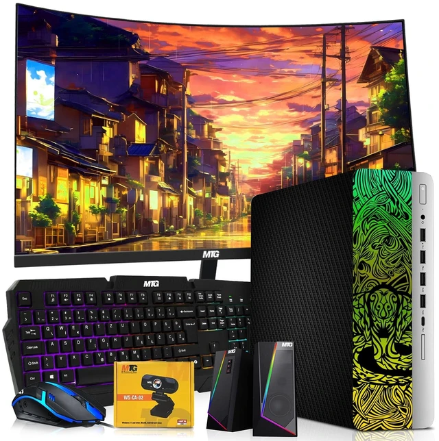 Main image of TechMagnet Cobra Carbon Black Desktop Computer Gaming PC, i7, 16GB RAM, 512GB SSD, GTX 1650 Graphics, 24 Inch Curved Monitor, RGB KBM, Speaker, Webcam, USB WiFi BT, Win 11