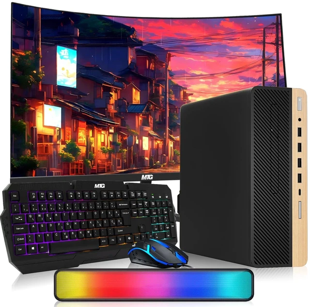 Main image of TechMagnet HP G4 Desktop Computer Gaming PC, AMD Ryzen 3 Pro, 16GB RAM, 512GB SSD, GTX 1650 Graphics, 24 Inch Curved Monitor, RGB KBM, Soundbar, USB WiFi BT, Win 11