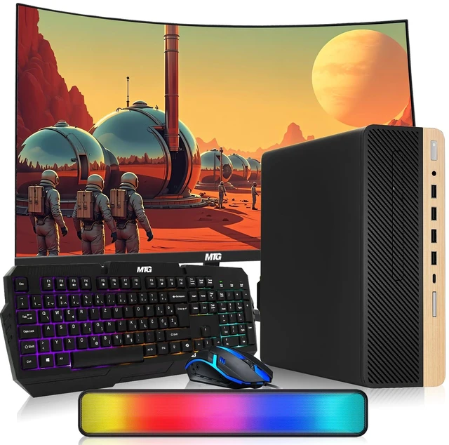 Main image of TechMagnet HP G4 Desktop Computer Gaming PC, AMD Ryzen 3 Pro, 16GB RAM, 512GB SSD, GTX 1650 Graphics, 27 Inch Curved Monitor, RGB KBM, Soundbar, USB WiFi BT, Win 11