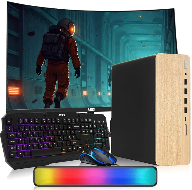 Main image of TechMagnet HP G4 Desktop Computer Gaming PC, AMD Ryzen 3 Pro, 16GB RAM, 512GB SSD, GTX 1650 Graphics, 32 Inch Curved Monitor, RGB KBM, Soundbar, USB WiFi BT, Win 11