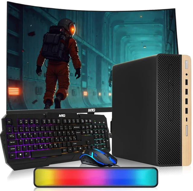 Main image of TechMagnet HP G4 Desktop Computer Gaming PC, i5, 16GB RAM, 512GB SSD, GTX 1650 Graphics, 32 Inch Curved Monitor, RGB KBM, Soundbar, USB WiFi BT, Win 11
