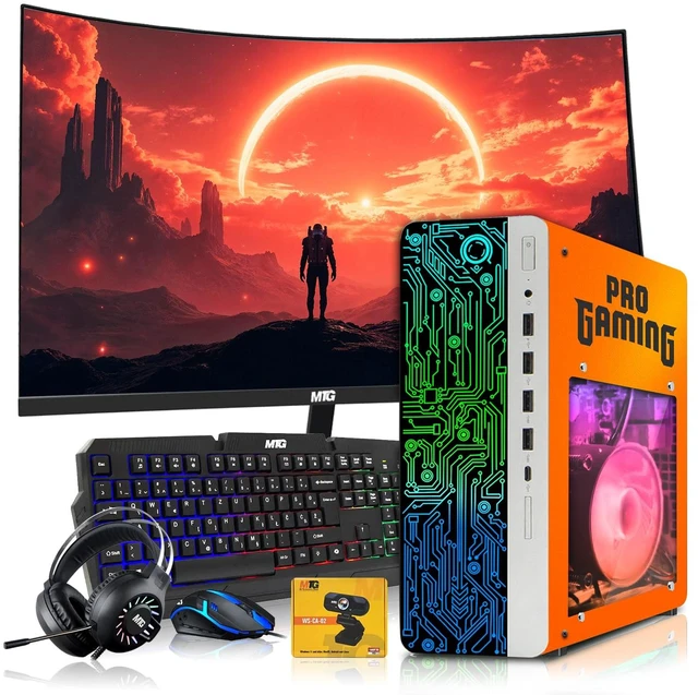 Main image of HP Desktop Computer Gaming PC, Phoenix AMD Ryzen 3 Pro, 16GB RAM, 512GB SSD, RX 550 Graphics, 24 Inch Curved Monitor, RGB KBM, Headphone, Webcam, USB WiFi BT, Win 11