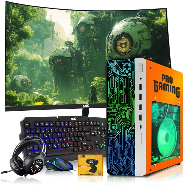 Main image of HP Desktop Computer Gaming PC, Phoenix AMD Ryzen 3 Pro, 16GB RAM, 1TB SSD, RX 550 Graphics, 27 Inch Curved Monitor, RGB KBM, Headphone, Webcam, USB WiFi BT, Win 11