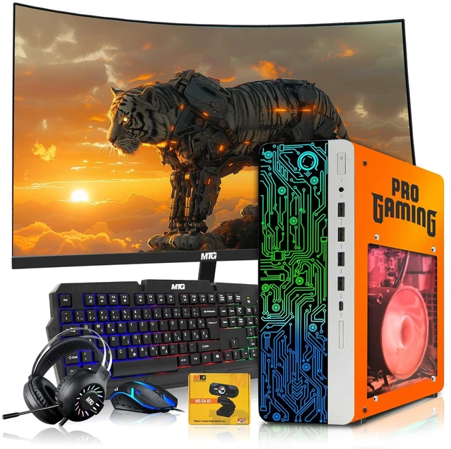 Main image of HP Desktop Computer Gaming PC, Phoenix AMD Ryzen 3 Pro, 16GB RAM, 512GB SSD, RX 550 Graphics, 32 Inch Curved Monitor, RGB KBM, Headphone, Webcam, USB WiFi BT, Win 11
