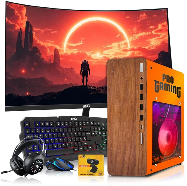 Main image of HP Full Dark Desktop Computer Gaming PC, Phoenix AMD Ryzen 3 Pro, 16GB RAM, 512GB SSD, RX 550 Graphics, 24 Inch Curved Monitor, RGB KBM, Headphone, Webcam, USB WiFi BT, Win 11