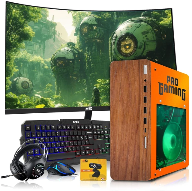 Main image of HP Full Dark Desktop Computer Gaming PC, Phoenix AMD Ryzen 3 Pro, 16GB RAM, 512GB SSD, RX 550 Graphics, 27 Inch Curved Monitor, RGB KBM, Headphone, Webcam, USB WiFi BT, Win 11