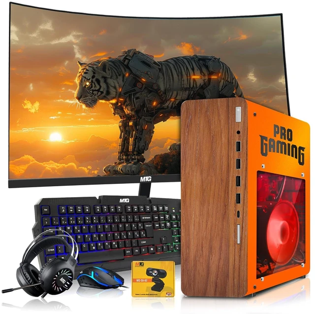 Main image of HP Full Dark Desktop Computer Gaming PC, Phoenix AMD Ryzen 3 Pro, 16GB RAM, 512GB SSD, RX 550 Graphics, 32 Inch Curved Monitor, RGB KBM, Headphone, Webcam, USB WiFi BT, Win 11