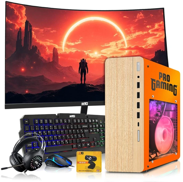 Main image of HP Full Light Desktop Computer Gaming PC, Phoenix AMD Ryzen 3 Pro, 16GB RAM, 512GB SSD, RX 550 Graphics, 24 Inch Curved Monitor, RGB KBM, Headphone, Webcam, USB WiFi BT, Win 11
