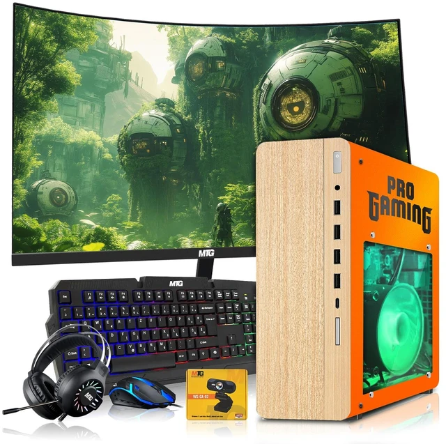Main image of HP Full Light Desktop Computer Gaming PC, Phoenix AMD Ryzen 3 Pro, 16GB RAM, 512GB SSD, RX 550 Graphics, 27 Inch Curved Monitor, RGB KBM, Headphone, Webcam, USB WiFi BT, Win 11