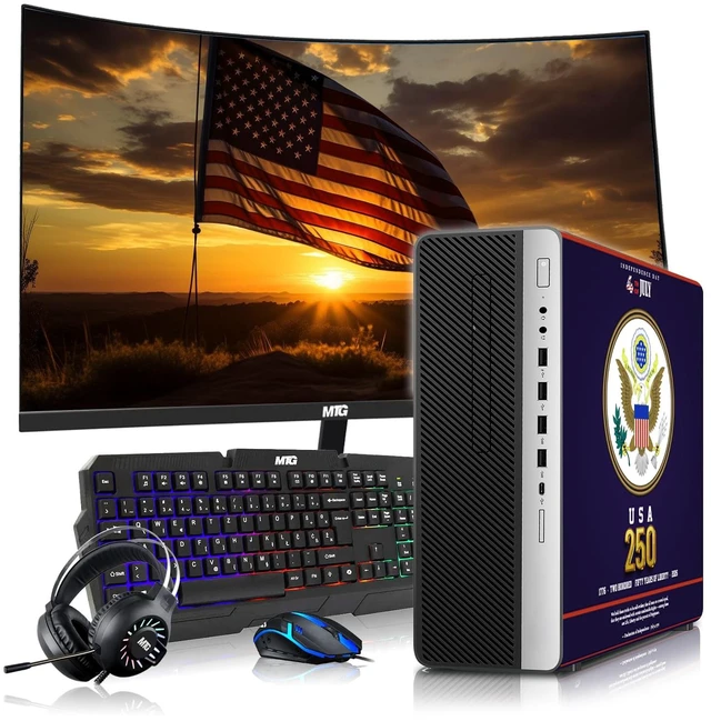 Main image of HP Liberty Edition, Desktop Computer Gaming PC, AMD Ryzen 3 Pro, 16GB RAM, 256GB SSD + 2x500GB HDD GTX 1650 Graphics, 27 Inch Curved Monitor, RGB KBM, Headphone, Webcam, USB WiFi BT, Win 11