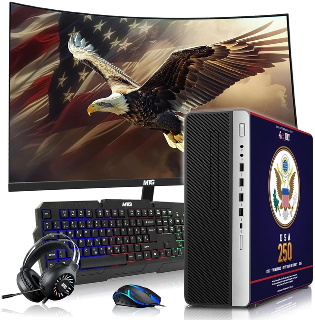 Main image of HP Liberty Edition, Desktop Computer Gaming PC, i5, 16GB RAM, 256GB SSD + 2x500GB HDD, GTX 1650 Graphics, 32 Inch Curved Monitor, RGB KBM, Headphone, Webcam, USB WiFi BT, Win 11