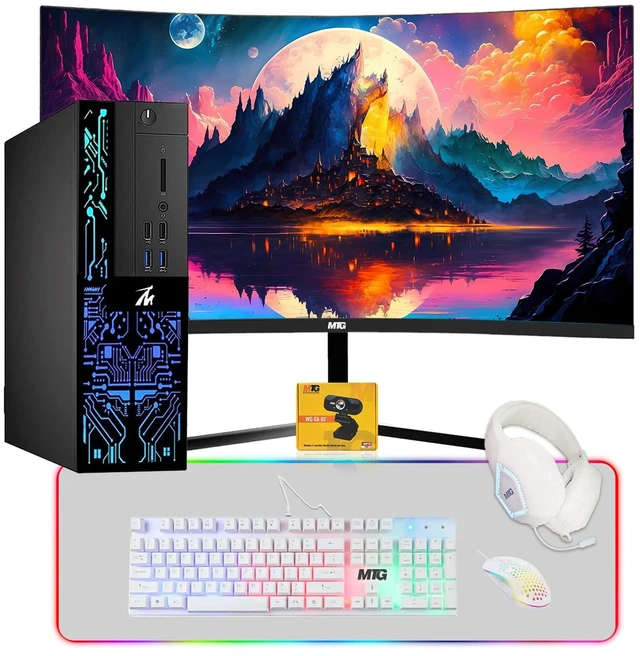 Main image of TechMagnet Siwa 6 Gaming PC, i3, 16GB RAM, 240GB SSD + 1TB HDD, GT 730 4GB Graphics, 24 Inch Curved Monitor, 4 in 1 Gaming Kit, USB WiFi BT, Win 11