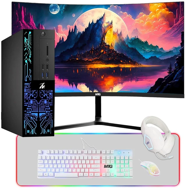 Main image of TechMagnet Siwa 6 Gaming PC, i3, 16GB RAM, 480GB SSD, RX 550 Graphics, 24 Inch Curved Monitor, 4 in 1 Gaming Kit, USB WiFi BT, Win 11