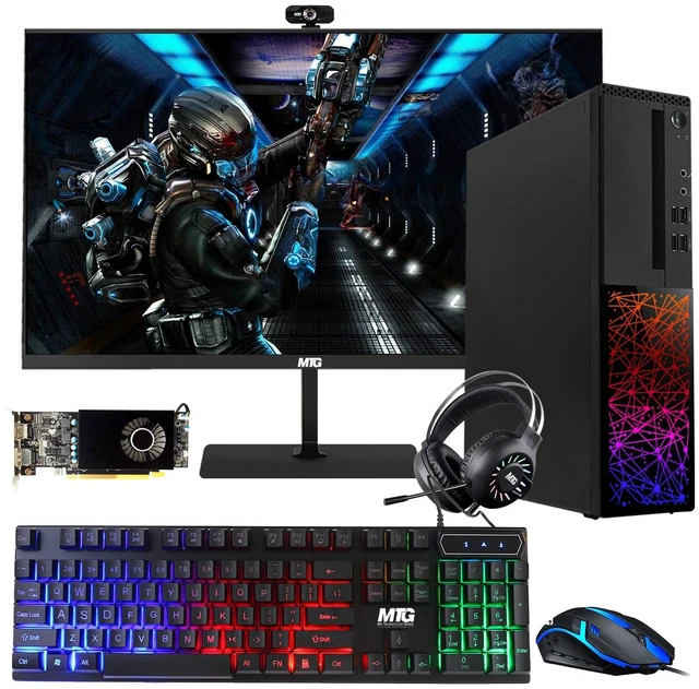 Main image of TechMagnet Galaxy Gaming PC, i5, 16GB RAM, 240GB SSD, RX 550 Graphics, 27 Inch Curved Monitor, RGB KBM, Headphone, Webcam, USB WiFi BT, Win 11