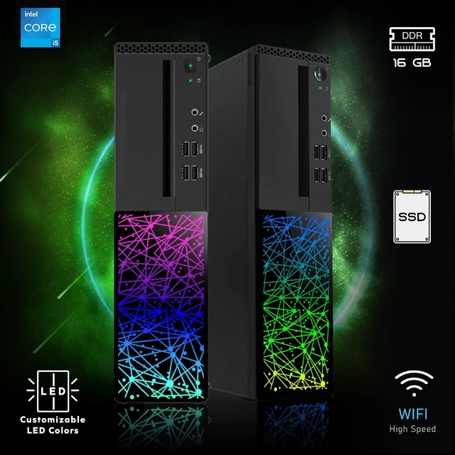 Alt view image 7 of 7 - TechMagnet Galaxy Gaming PC, i5, 16GB RAM, 240GB SSD, RX 550 Graphics, RGB KBM, Headphone, Webcam, USB WiFi BT, Win 11