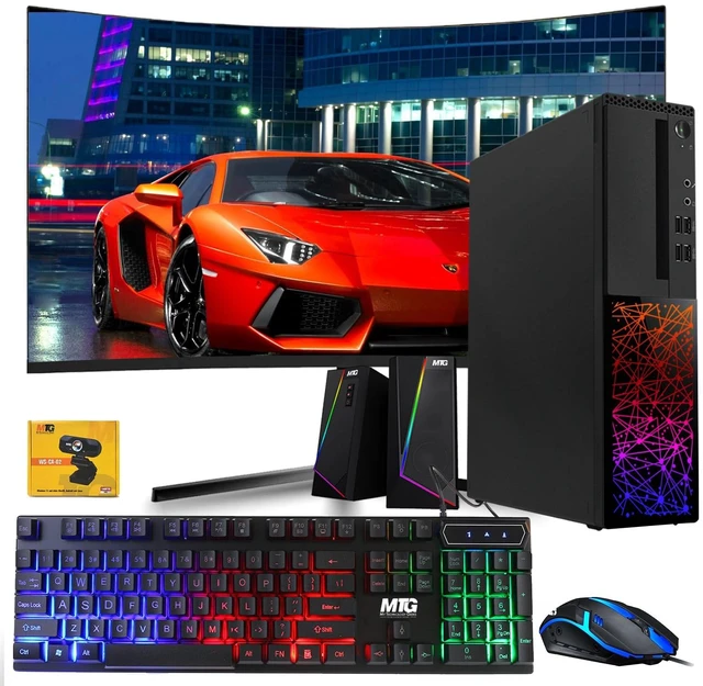 Main image of TechMagnet Galaxy Gaming PC, i5, 16GB RAM, 240GB SSD, RX 550 Graphics, 24 Inch Curved Monitor, RGB KBM, Speaker, Webcam, USB WiFi BT, Win 11