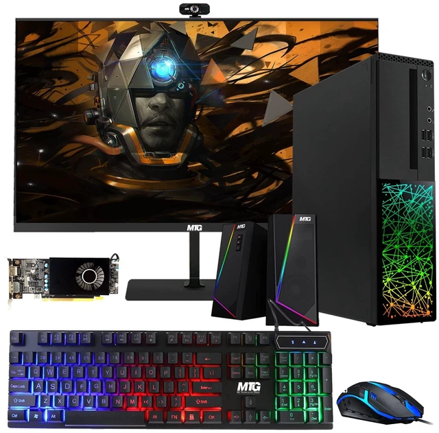 Main image of TechMagnet Galaxy Gaming PC, i5, 16GB RAM, 240GB SSD, RX 550 Graphics, 27 Inch Curved Monitor, RGB KBM, Speaker, Webcam, USB WiFi BT, Win 11