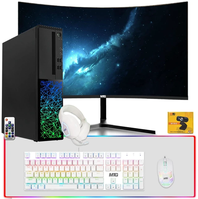Main image of TechMagnet Galaxy Gaming PC, i5, 16GB RAM, 240GB SSD, RX 550 Graphics, 24 Inch Curved Monitor, 4 in 1 Gaming Kit, Webcam, USB WiFi BT, Win 11