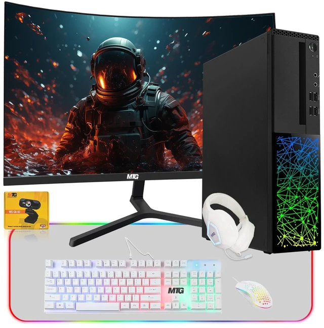 Main image of TechMagnet Galaxy Gaming PC, i5, 16GB RAM, 240GB SSD, RX 550 Graphics, 27 Inch Curved Monitor, 4 in 1 Gaming Kit, Webcam, USB WiFi BT, Win 11