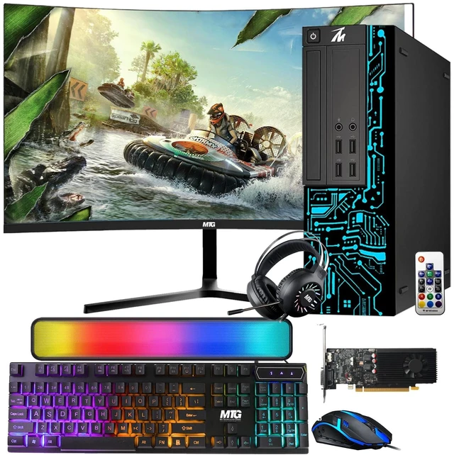 Main image of TechMagnet Siwa 8 Gaming PC, i7, 16GB RAM, 240GB SSD + 2TB HDD, GTX 1650 Graphics, 24 Inch Curved Monitor, RGB KBM, Soundbar, Headphone, USB WiFi BT, Win 11