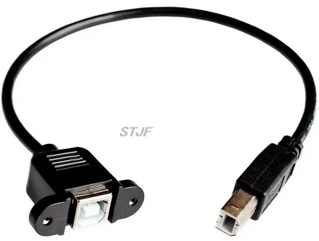 Main image of High Speed 30CM M/F USB 2.0 Type B Male to Female Right Angle Extension Data Cable Panel Mount For Printer Cable with Screw Hole