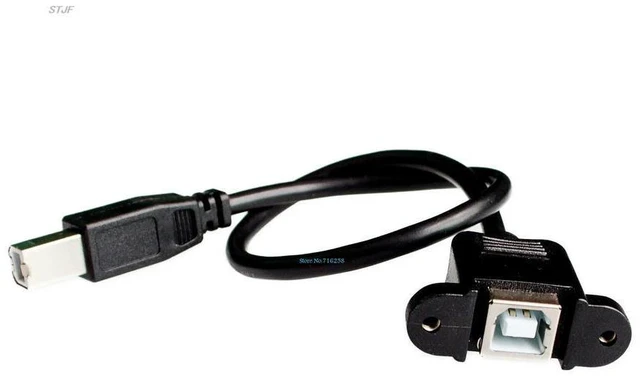 Alt view image 2 of 2 - High Speed 30CM M/F USB 2.0 Type B Male to Female Right Angle Extension Data Cable Panel Mount For Printer Cable with Screw Hole