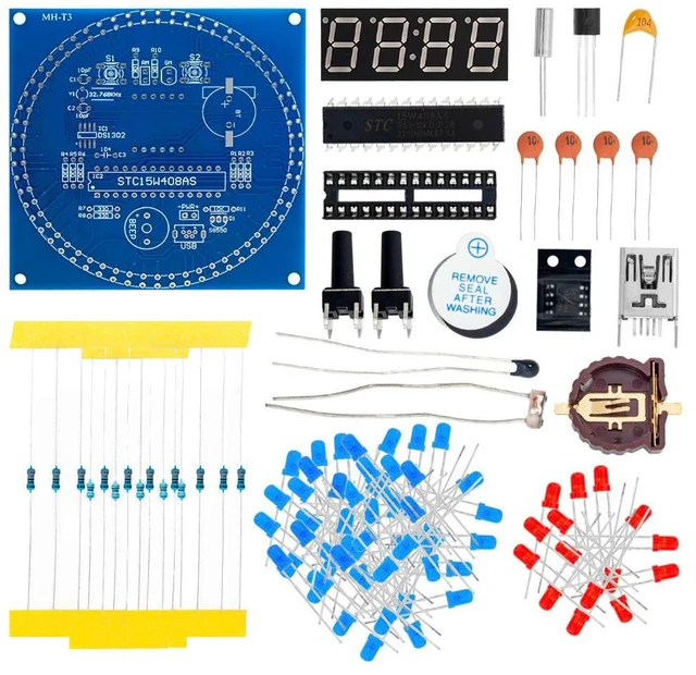 Main image of DS1302 Electronic Clock DIY Kit: Rotating LED Display Module with Alarm & Temperature Display