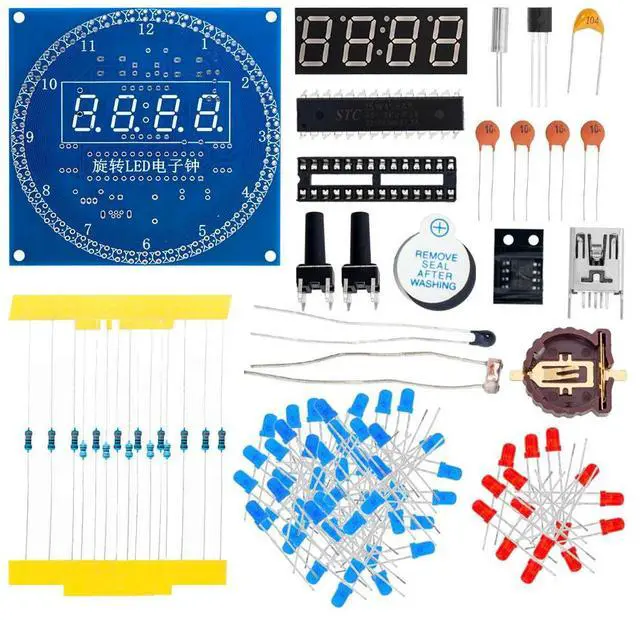 Alt view image 3 of 3 - DS1302 Electronic Clock DIY Kit: Rotating LED Display Module with Alarm & Temperature Display