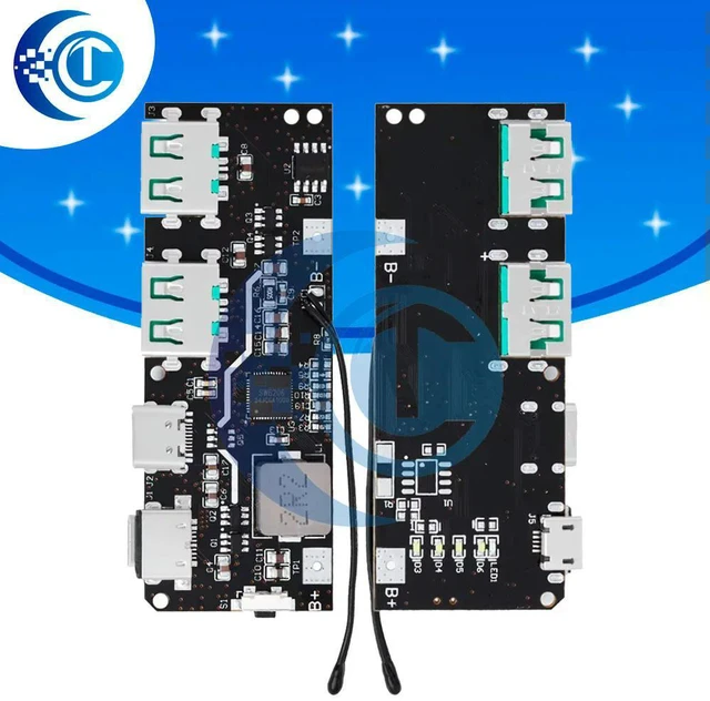 Main image of QC4.0/QC3.0 Power Bank Module - Dual USB 22.5W, Micro/Type-C Input with LED & Temp/Circuit Protection