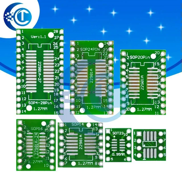 Alt view image 2 of 3 - 7-in-1 SMD to DIP Adapter Kit, 8-28 Pin Converter Board for SOP MSOP SSOP TSSOP SOT23 Components