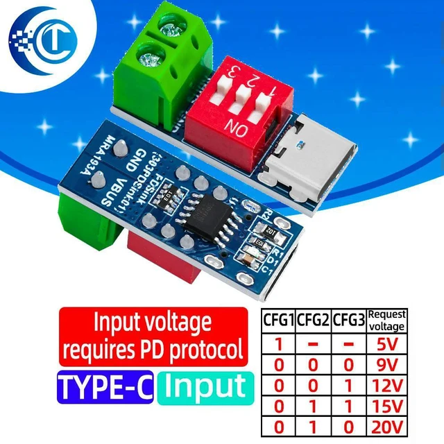 Main image of USB Type-C PD/QC Fast Charging Trigger Module 12V Decoy Board Power Delivery Boost Module
