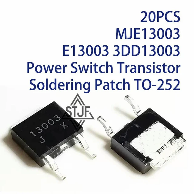 Main image of 20PCS MJE13003 E13003 3DD13003 Power Switch Transistor Soldering Patch TO-252