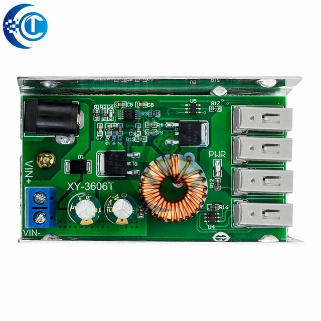 Alt view image 2 of 3 - DC-DC 9V/12V/24V/36V to 5V Step-Down Buck Converter, 5A 4-USB Output Power Supply Module with Aluminum Shell for Phones