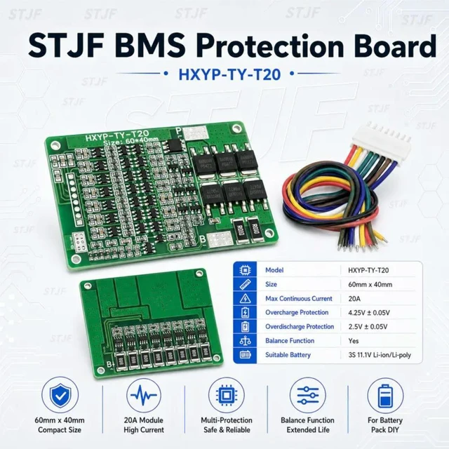 Main image of STJF 7S 25.9V 29.4V 7S lithium protection plate with balanced charge and discharge protection 15A current limit