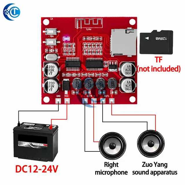 Alt view image 3 of 3 - XH-A233 Bluetooth 5.0 Audio Amplifier Board 15Wx2 Stereo Digital Amp Module Support TF Card DC 12-24V