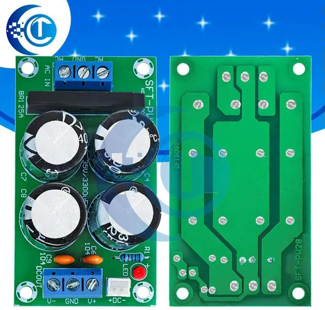 Main image of 25A High Current PW28 Dual Channel Rectifier Bridge Board, Flat Bridge Power Filter Module for Audio Amplifiers