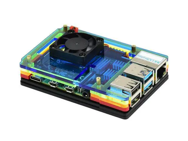 Alt view image 3 of 3 - Colorful Acrylic Case for Raspberry Pi 4, with Cooling Fan