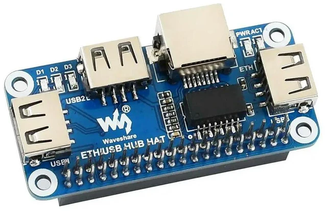 Main image of Ethernet USB HUB HAT 1 RJ45 Ethernet Port 3 USB Ports for Raspberry Pi Zero W WH
