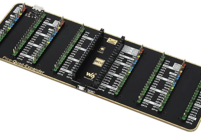 Main image of Quad GPIO Expander for Raspberry Pi Pico Four Sets of Male Headers USB Power Connector