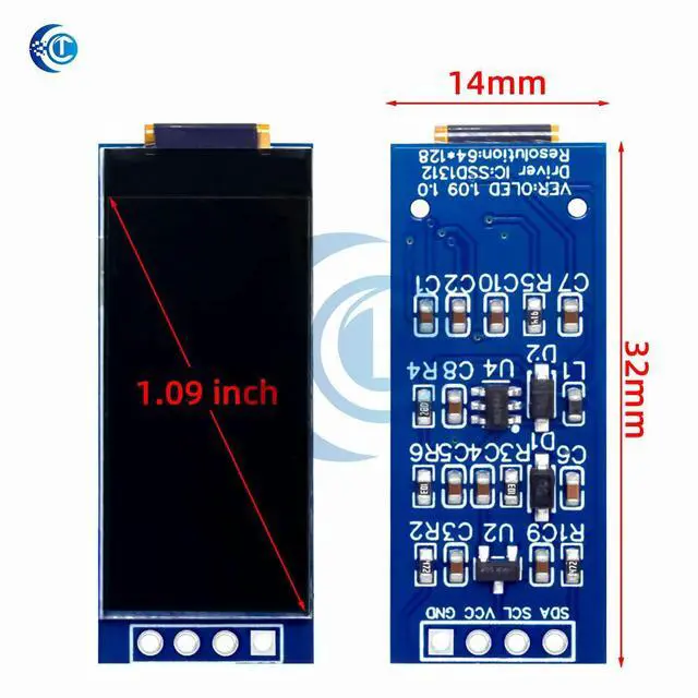 Alt view image 2 of 3 - 1.09/1.1 Inch OLED Display Module - 128x64 SSD1312 Driver I2C Interface for (64x128 Resolution, 12864 Type)