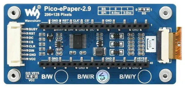 Main image of Pico-ePaper-2.9-B,2.9inch E-Paper E-Ink Display Module (B) for Raspberry Pi Pico,296×128,Red/ Black/White,SPI