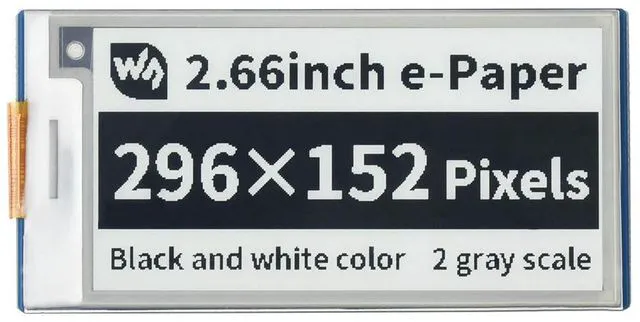 Main image of Pico-ePaper-2.66, 2.66inch E-Paper E-Ink Display Module for Raspberry Pi Pico, 296×152, Black / White, SPI